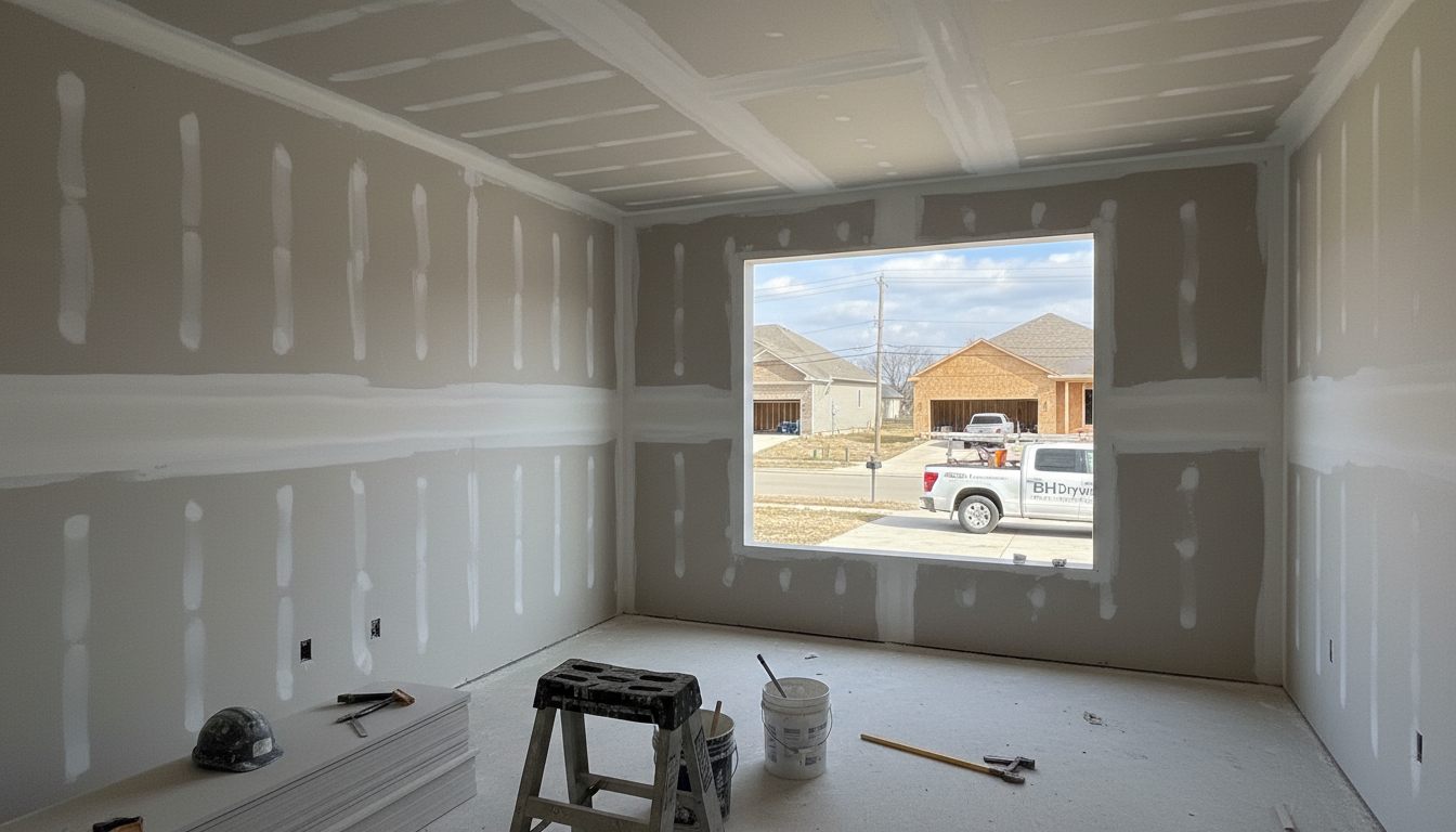 New construction home with drywall hung awaiting tape in Metro Detroit