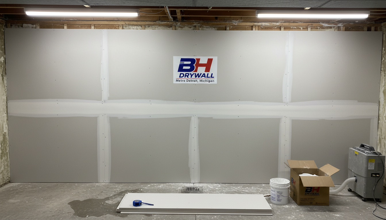 New drywall installed after water damage restoration in Metro Detroit